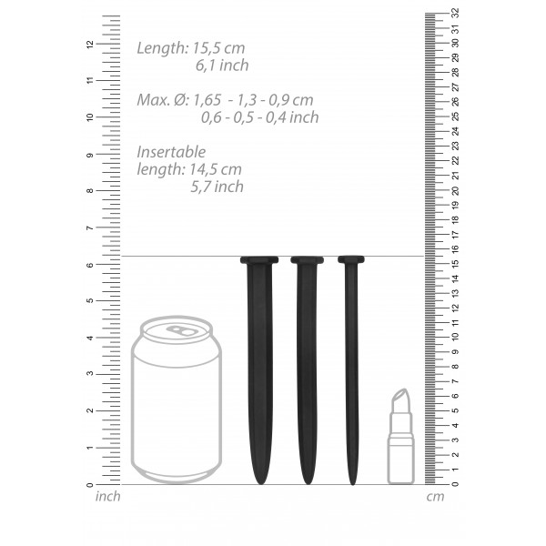 Pack de 3 Tiges pour urètre Rugged 14.5cm - Diamètres de 9 à 16mm