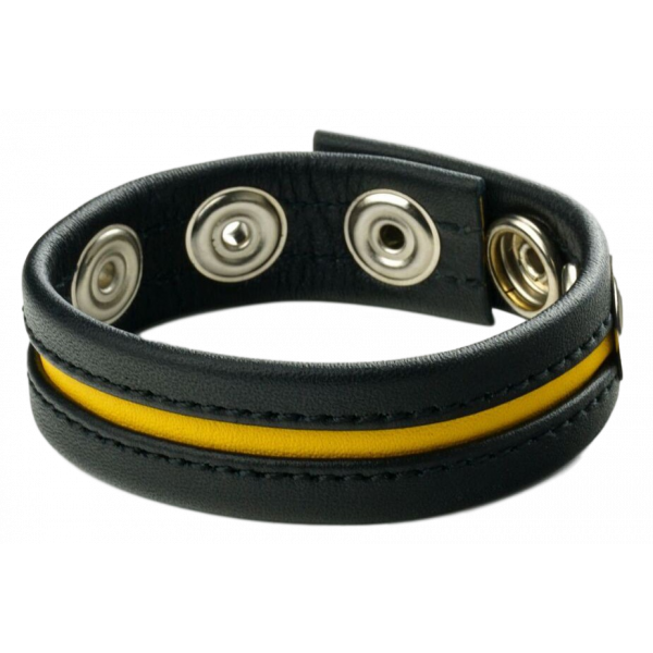 Leather Cockring 3 snaps Black-Yellow