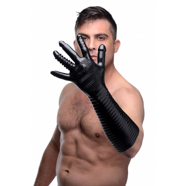 Vergnügen Fister lange texturierte Handschuh schwarz