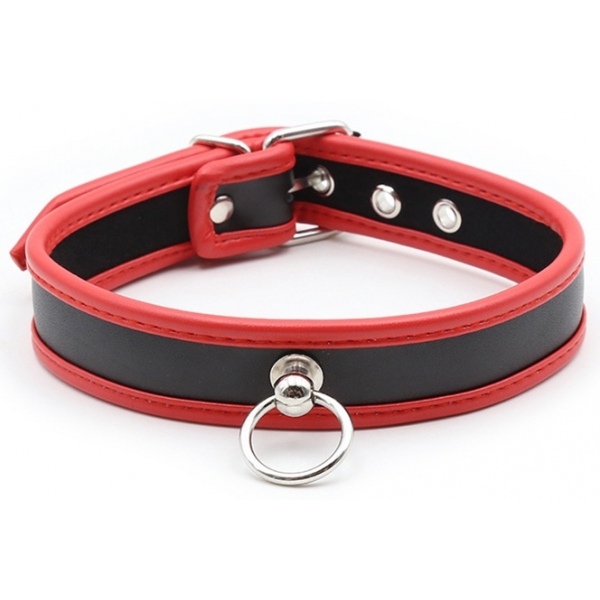 Collar O Ring Simili Negro-Rojo