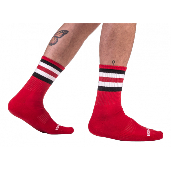 Halbe Socken Streifen Rot Schwarz Weiß