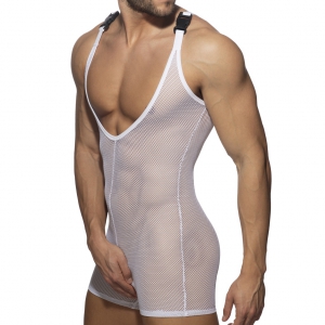 Addicted Singlet Mesh Wrestling Suit White