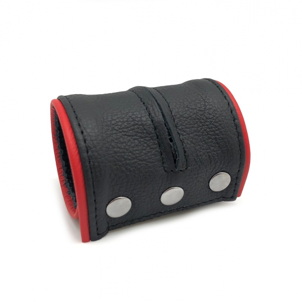 Handgelenk Kraftarmband aus Leder - Schwarz/Rot mit Reißverschluss