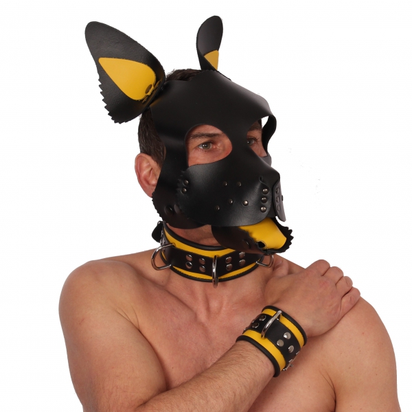 Yellow-Black leather handcuffs