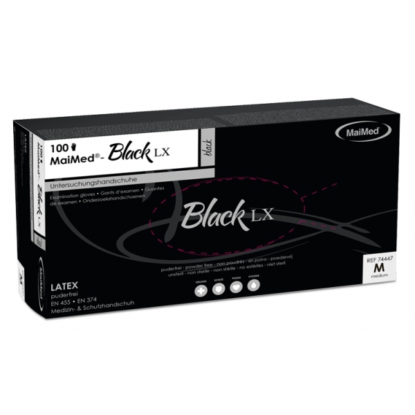 BLACK LX Powder Free Latex Gloves Black x100