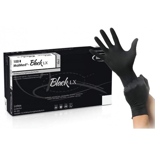 BLACK LX Powder Free Latex Gloves Black x100