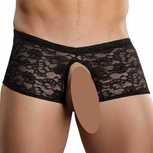male power Crocthless Lace Bottomless Boxer Brief Negro