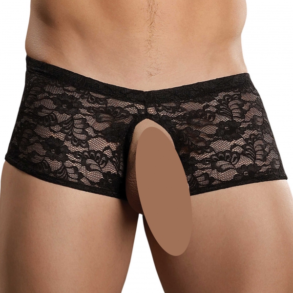 Bottomless Boxer in lace Crocthless Black