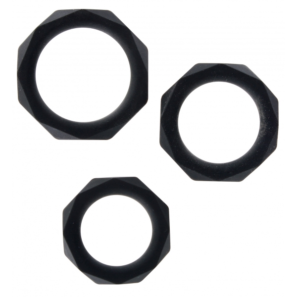 Set van 3 zwarte Power Halo Silicone Cockrings