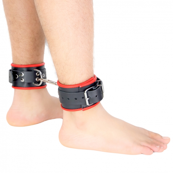 Leather ankle cuffs Black-Red