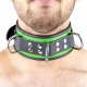Leder Halskette 3 Ringe D Grün-Schwarz