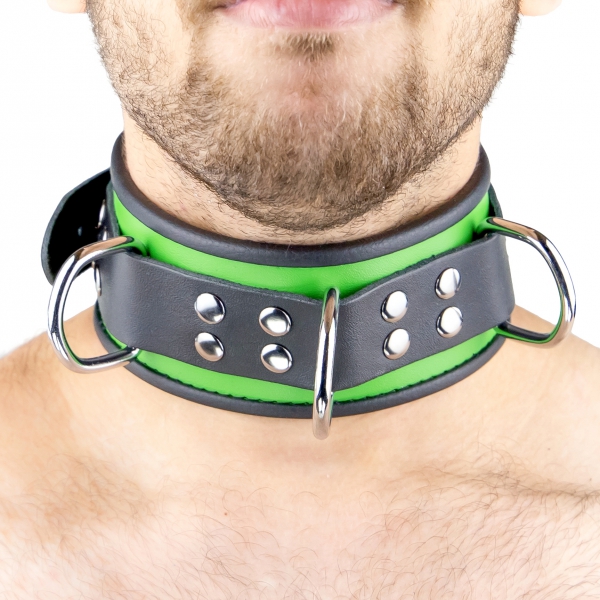 Leather Necklace 3 Rings D Green-Black