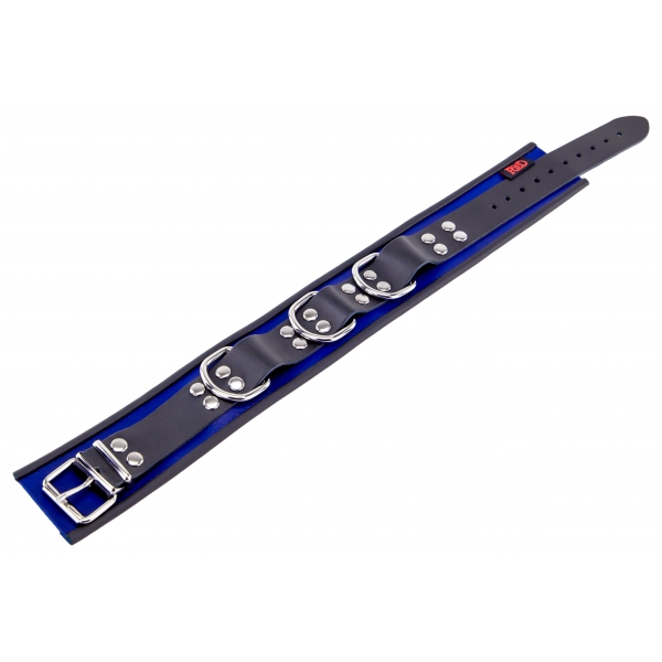 Leder-Halskette - 3 D-Ringe - Blau/Schwarz