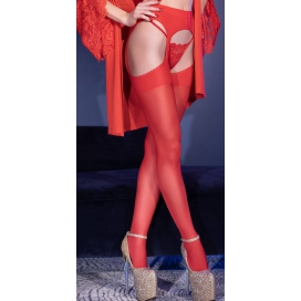 Mina suspender belt effect tights - Red