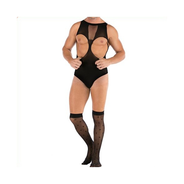 Catsuit + Strümpfe TEDDY Sexy Outfit Schwarz