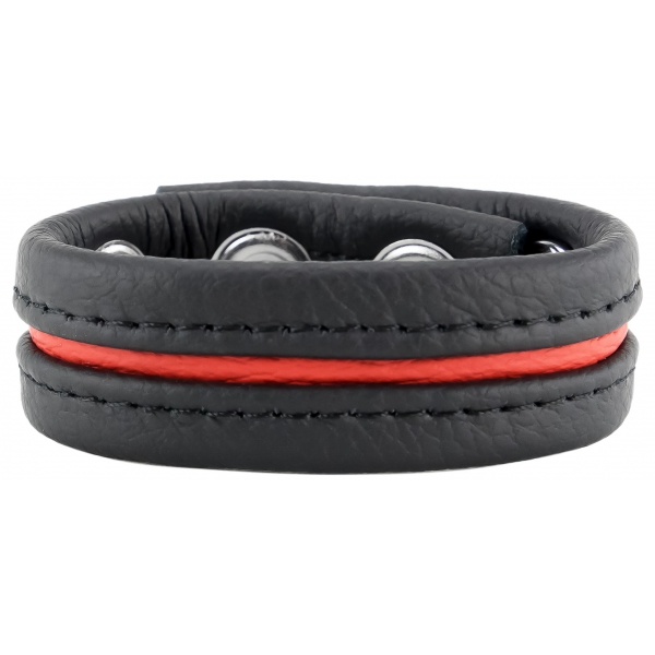 Leather Cockring 3 Pressures Black-Red