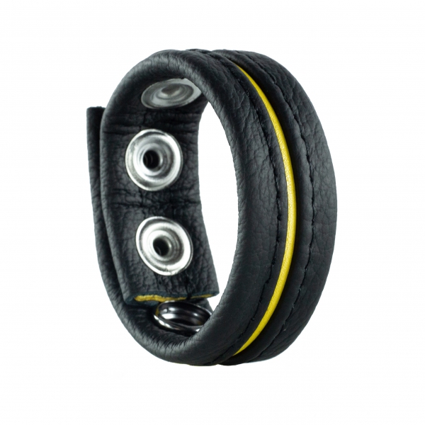 Leather Cockring 3 Pressures Black-Yellow