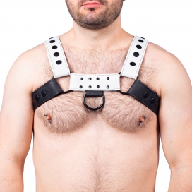 Snap Leather Harness Black-White