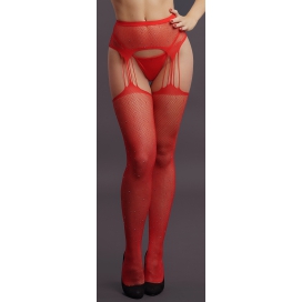 Le Désir Garter belt effect tights with rhinestones Lana - Red