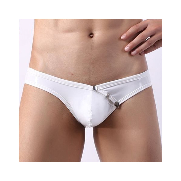 Hot Low Waist Patent Leather Easy Opened Panty Blanc