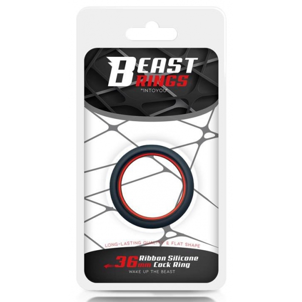 Silicone Cockring Beest Ringen 36mm Zwart-Rood