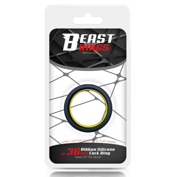 Anillo de silicona Cockring Beast Ring 36mm Negro-Amarillo