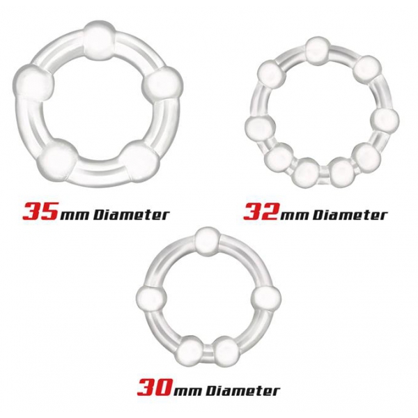Set of 3 Mini Soft Beaded Cockrings Transparent