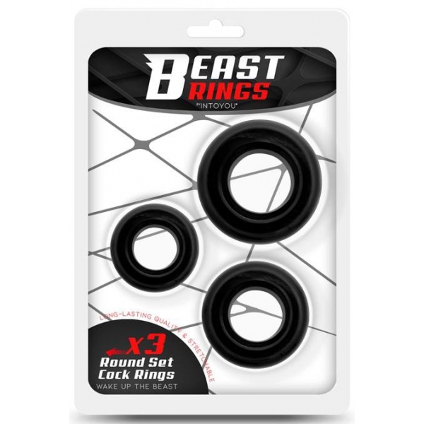 Set van 3 Beast Ring Zachte Cockrings Zwart