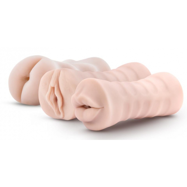 Set of 3 Vibrating Realistic Masturbators ADRIANA Anus Vagina Mouth