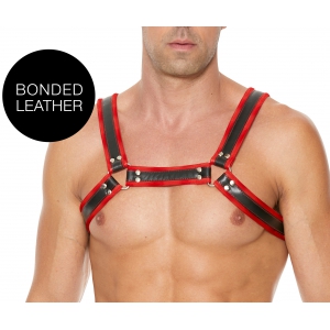 Ouch! Harness Arnés con hebilla Bulldog Negro-Rojo