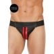 Jockstrap with Zip Striped Front Black-Red