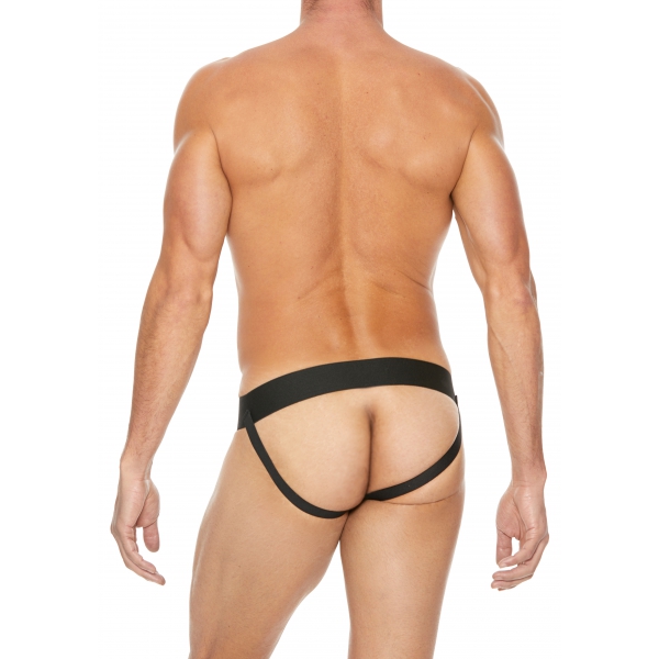 Jockstrap met rits gestreepte voorzijde zwart-rood