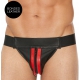 Jockstrap met rits gestreepte voorzijde zwart-rood