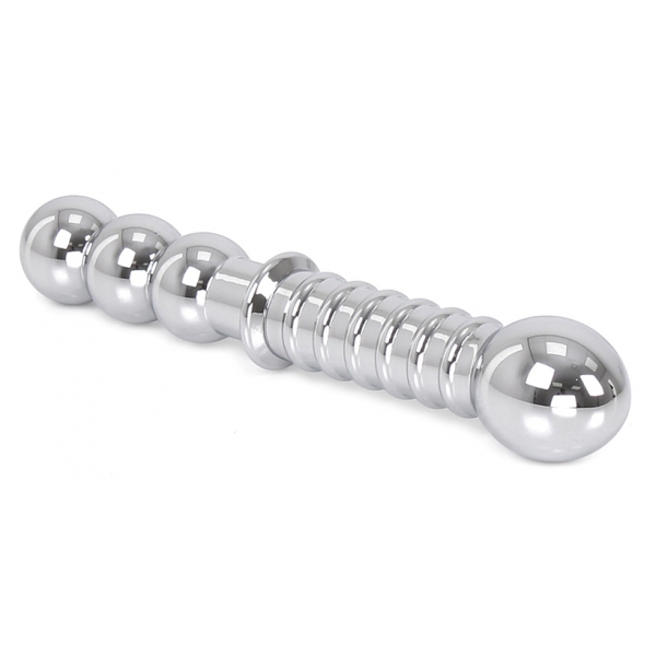 Dildo duplo em metal nervurado 19 x 3,5 cm