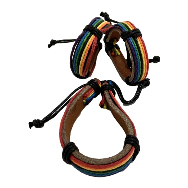 Leather and Thread Bracelet Rainbow
