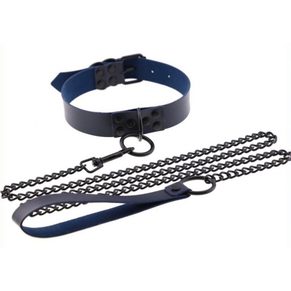 Navy Blauw Punk Halsband & Leiband