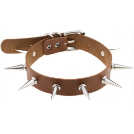 Spikes Punk Neck Collar BROWN