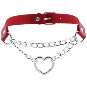 Joy Jewels Metal Heart Collar With Chain RED