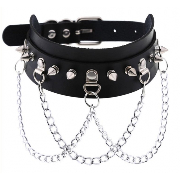 Piky Spike Halsband Zwart-Zilver