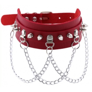 Joy Jewels Piky Stachelhalsband Rot-Silber