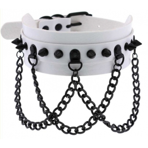 Joy Jewels Spikes Collar With Black Chain WHITE