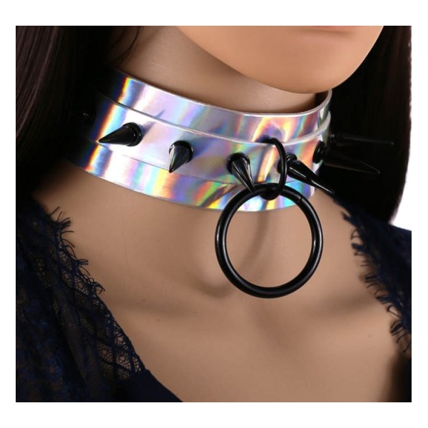 Stachelhalsband Strobo Laser Silber-Schwarz