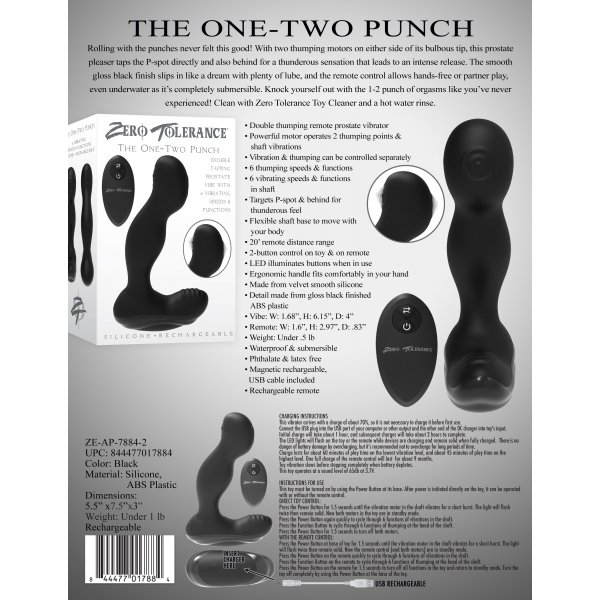 De One-Two Punch vibrerende prostaatstimulator 12 x 3,7 cm