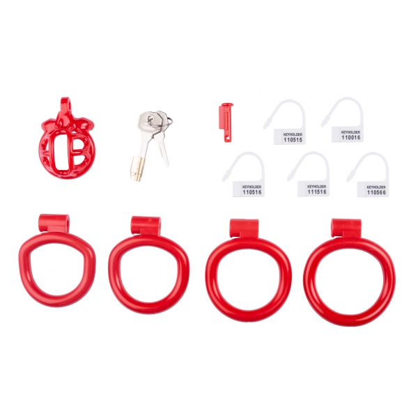 Turtle Chastity Device With 4 Penis Rings ROUGE