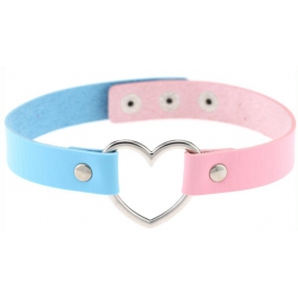 Double Color Metal Heart Collar PINK/BLUE