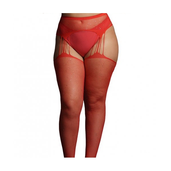 Strumpfhose mit Strapsen RHINESTONE Rot