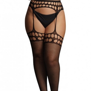 Le Désir Fishnet stockings and garter belt OPEN DESIGN Black