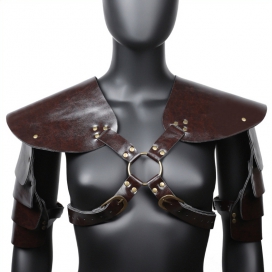 KinkHarness Unisex Brown PU Leather Vintage Armor