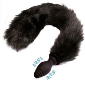 Kinky Puppy Plug Queue vibrant Fox Tail Vibe 6.5 x 3.2cm - Queue 40cm Noire