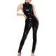 Vinyl Overall Zip V Jumpsuit Black